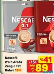 NESCAFE 2'Sİ 1 ARADA ZENGİN TAT KAHVE 15'Lİ fiyat ve kampanya bilgisi